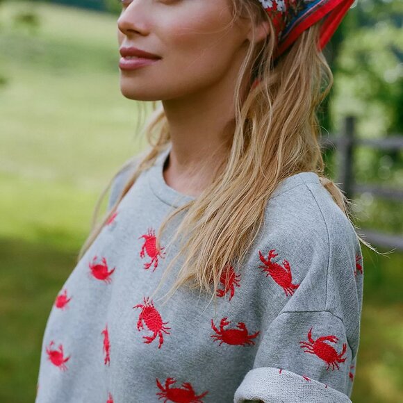 Antrhopologie Maeve Beach Embroidered Sweatshirt Tee, size M - Picture 2 of 9